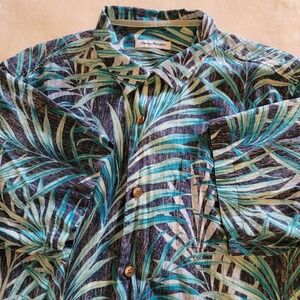 Tommy Bahama Men's Blue Floral Hawaiian Short-Sleeve Button-Up Shirt Size Large